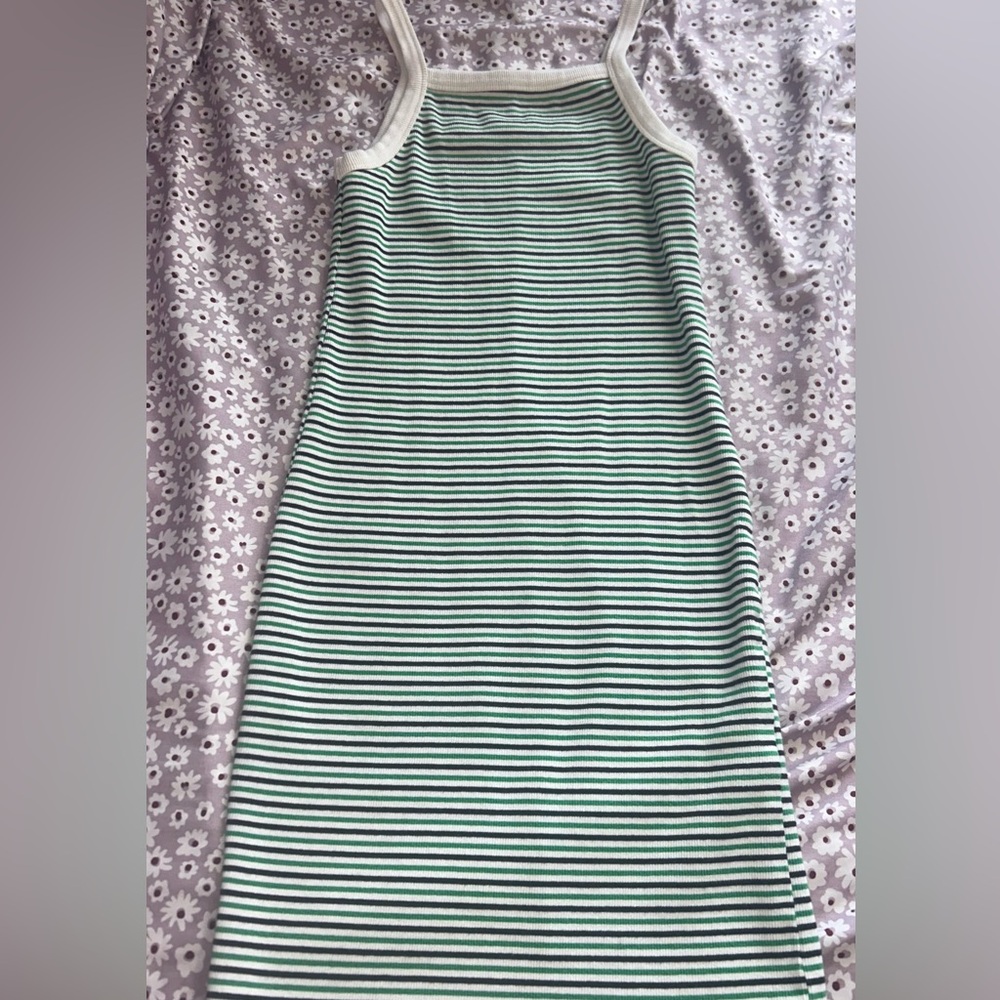 Forever 21 Green & White Striped Ribbed Top